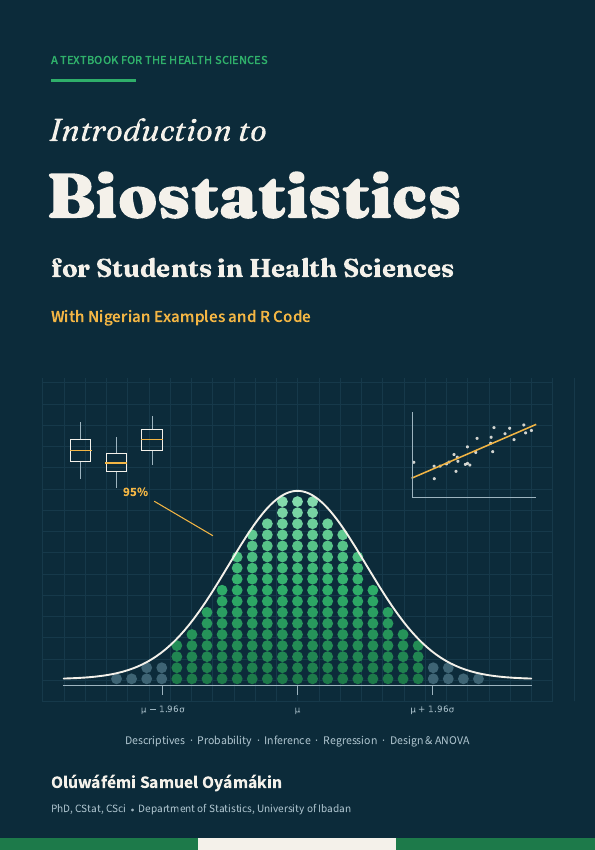 Introduction to Biostatistics textbook cover by Oluwafemi Oyamakin