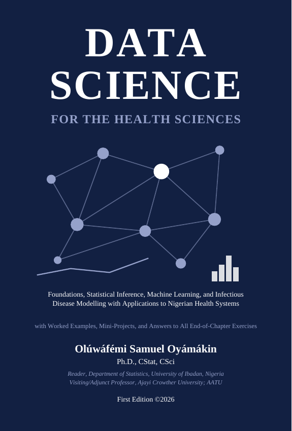 Data Science for the Health Sciences textbook cover by Oluwafemi Oyamakin